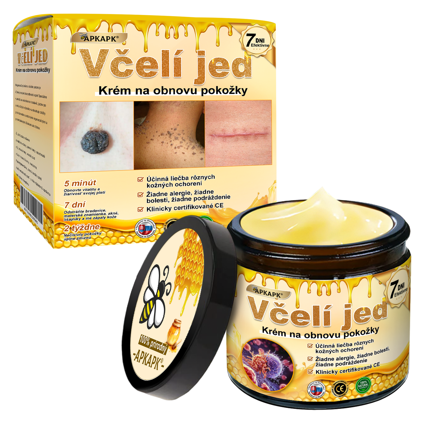 👩⚕️Dermatologicky a klinicky testované 🐝 APKAPK® krém s včelím jedom na obnovu pleti 🐝 pomáha pri liečbe kožných problémov, ako sú: vrásky, jazvy, pigmentové škvrny, strie, akné, psoriáza, ekzém, kožné zmeny, podráždenie, zápaly a ďalšie kožné problémy.