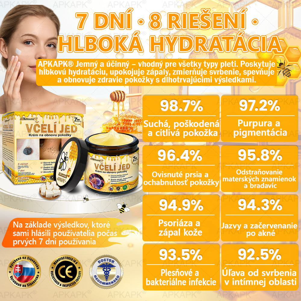 𝖠𝖯𝖪𝖠𝖯𝖪® 🐝🐝 Krém s včelím jedem na obnovu pokožky 🐝 pomáha pri riešení kožných problémov, ako sú: vrásky, jazvy, pigmentové škvrny, strie, akné, psoriáza, ekzém, kožné lézie, podráždenia, zápaly a ďalšie kožné problémy.